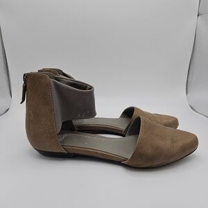 Eileen Fisher tan d'orsay flats with mesh ankle strap size 7